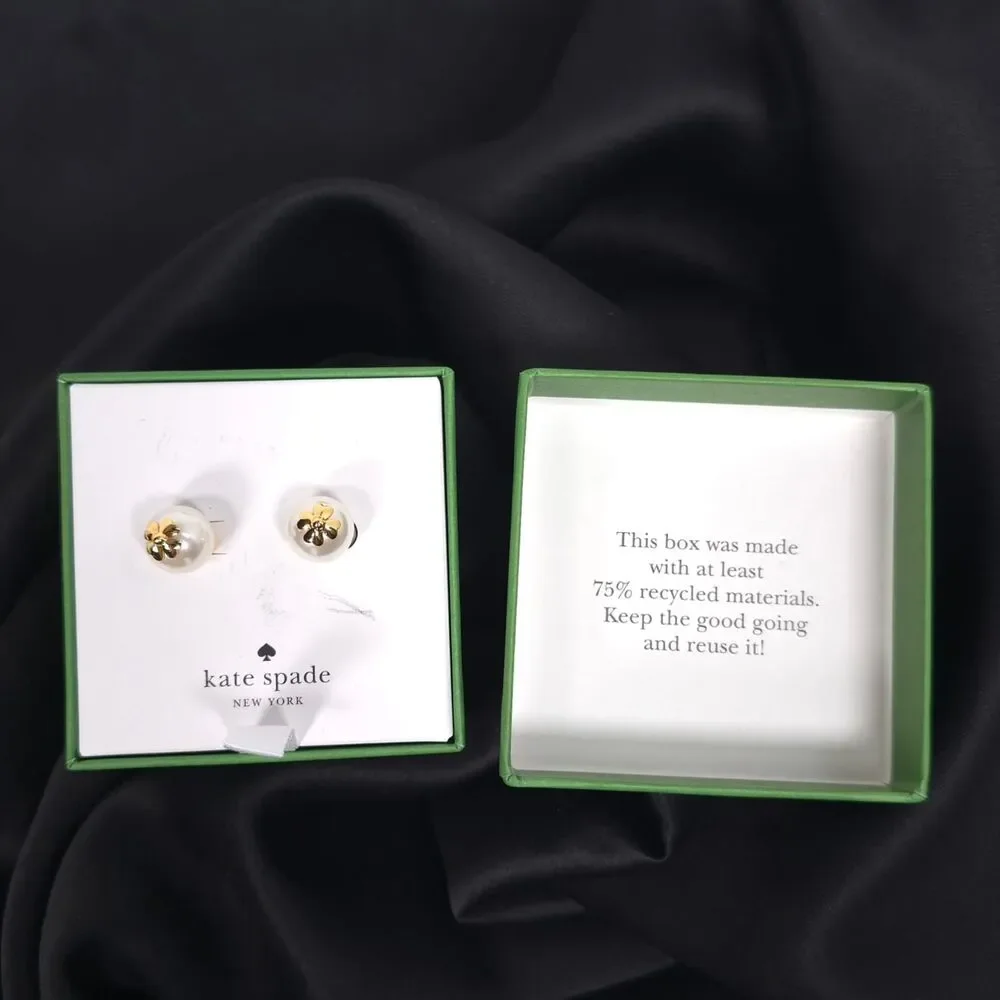 KATE SPADE Women's New Pearls On Pearl Stud Earrings Cream Gold Flower KG841